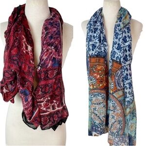 H&M Bundle Floral Mandala Accent Scarf Red Blue